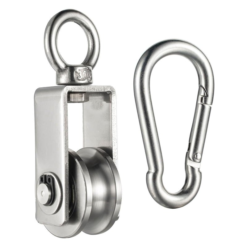 KCNOFNC Cable Pulley Wheel for Rope with Carabiner,Ball Bearings, Smooth No Noise, 360° Swivel Small Wire Pulley for Pulley System Lifting, DIY Home Gym, Winch, 1 Pack - Image 1